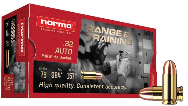 Picture of Norma Range Pistol Ammo .32 Acp Fmj 73 GR 50 Rnd 620040050 810036150231