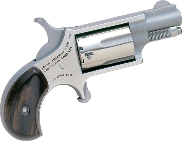 Picture of North American Arms 22Lr Mini-Revolver *Ca Compliant 22 LR 5 Shot 1.13" Stainless Steel Barrel, Frame & Cylinder, Rosewood Birdshead Grip Exposed Hammer NAA-22LR 744253000034