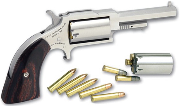 Picture of North American Arms 1860250C 1860 Sheriff 22 Lr/22 Wmr 5 Shot 2.50" Stainless Steel Barrel, Frame & Cylinder, Rosewood Boot Grip, Exposed Hammer NAA-1860-250C