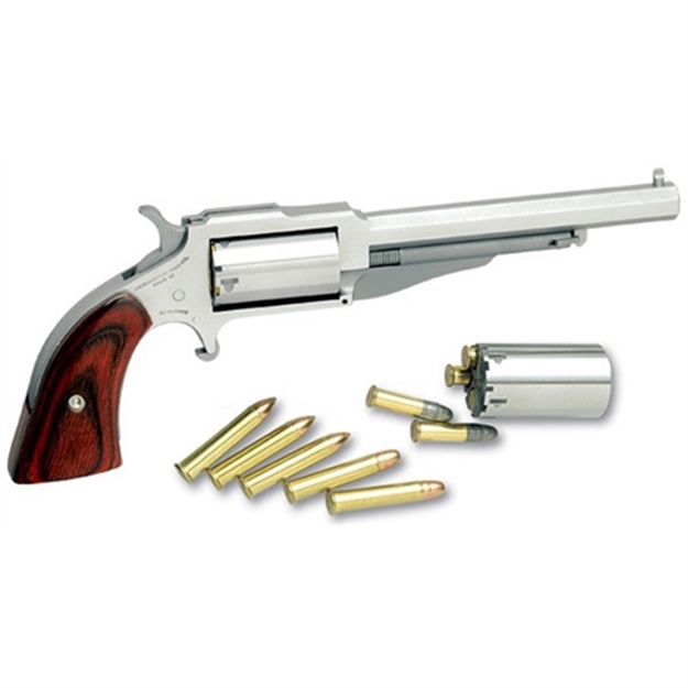 Picture of North American Arms 18604C 1860 The Earl *Ca Compliant 22 Lr/22 Wmr 5 Shot 4" Stainless Steel Barrel, Frame & Cylinder, Rosewood Boot Grip, Exposed Hammer NAA-1860-4C