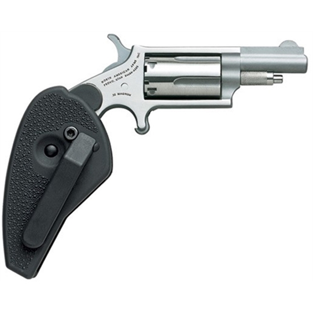 Picture of North American Arms 22Mhg Mini-Revolver  22 Wmr 5 Shot 1.63" Stainless Steel Barrel, Frame & Cylinder, Black Synthetic Holster Grip, Exposed Hammer NAA-22M-HG