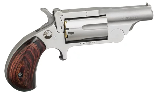 Picture of North American Arms 22Mr Ranger II  22 Wmr 5 Shot 1.63" Satin Stainless Steel Barrel & Frame, Stainless Cylinder, Rosewood Birdshead Grip, Exposed Hammer NAA-22M-R 744253003264