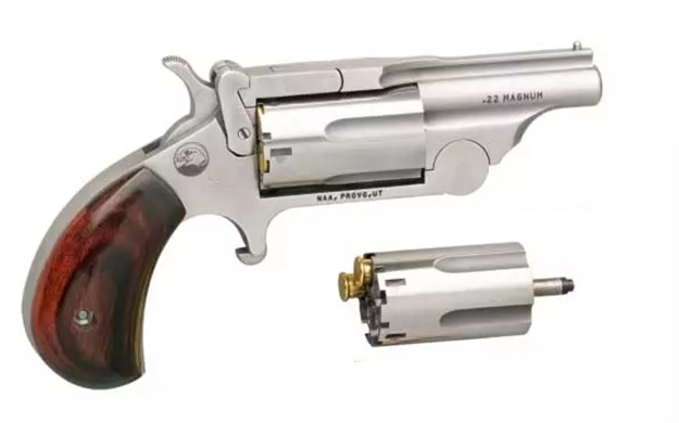 Picture of North American Arms 22Mcr Ranger II Conversion 22 Lr/22 Wmr 5 Shot 1.63" Stainless Steel Barrel, Satin Stainless Steel Frame, Stainless Cylinder, Rosewood Birdshead Grip, Exposed Hammer NAA-22MC-R 744253003271