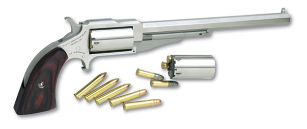 Picture of North American Arms 18606C Earl Hogleg *Ca Compliant 22 Lr/22 Mag 5 Shot 6" Satin Steel Barrel & Frame/Stainless Cylinder/Rosewood Boot Grips NAA-1860-6C