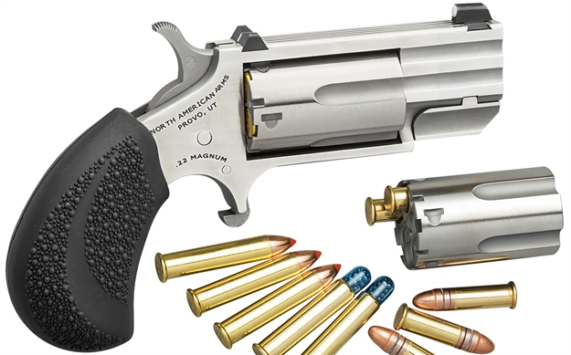 Picture of North American Arms Pugdc Pug Conversion 22 Lr/22 Wmr 5 Shot 1" Stainless Steel Barrel, Stainless Steel Frame, Stainless Cylinder, Black Rubber Grip, Exposed Hammer, XS White Dot Sight NAA-PUG-DC