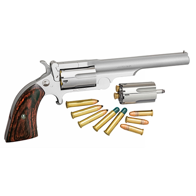 Picture of  North American Arms 22Mcr4 Ranger II  22 Lr/22 Wmr 5 Shot 4" Stainless Steel Barrel, Stainless Steel Frame, Stainless Cylinder, Rosewood Boot Grip, Exposed Hammer, Extra Cylinder