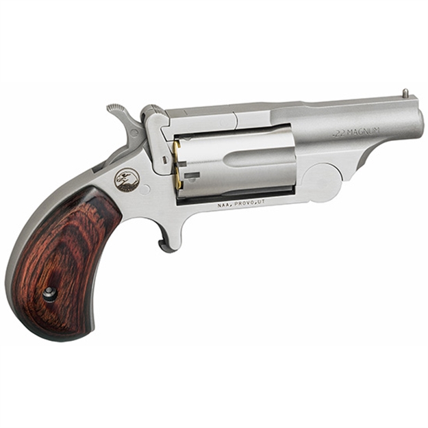Picture of North American Arms 22Mr Ranger II  22 Wmr 5 Shot 1.63" Satin Stainless Steel Barrel & Frame, Stainless Cylinder, Rosewood Birdshead Grip, Exposed Hammer NAA-22M-R