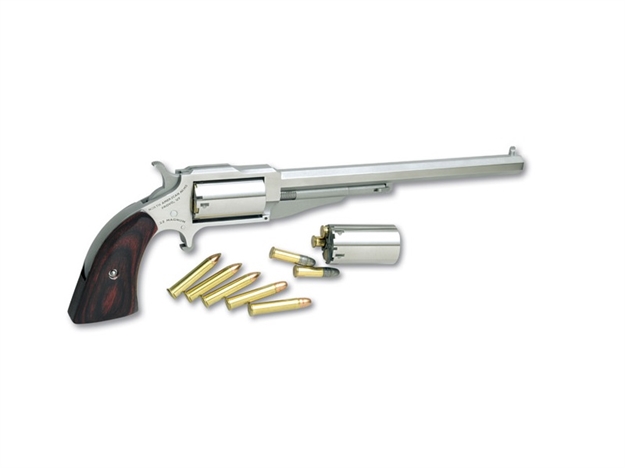 Picture of North American Arms 18606C Earl Hogleg *Ca Compliant 22 Lr/22 Mag 5 Shot 6" Satin Steel Barrel & Frame/Stainless Cylinder/Rosewood Boot Grips NAA-1860-6C