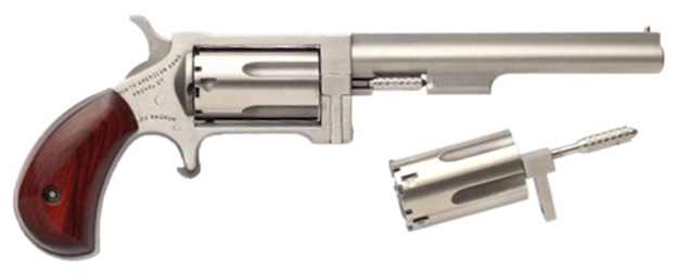 Picture of North American Arms Swc4 Sidewinder *Ca Compliant 22 Lr/22 Wmr 5 Shot 4" Stainless Steel Barrel, Stainless Steel Frame, Stainless Cylinder, Rosewood Birdshead Grip, Exposed Hammer NAA-SWC-4 744253002687