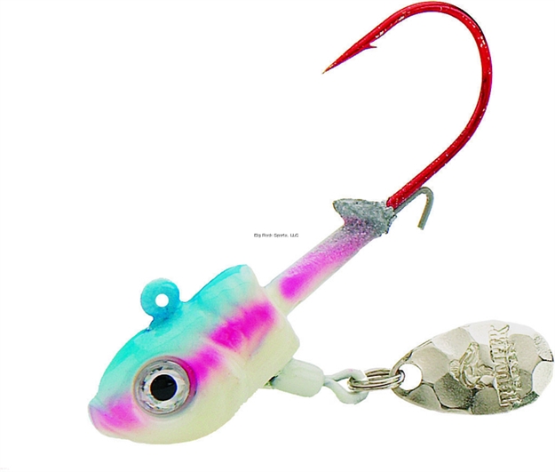 Picture of Northland Fishing Tackle Thumper Jighead, With Spinner, 1/8 Oz, SZ 1 Hook, Glow Rainbow, 2/Card