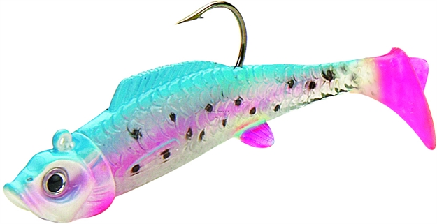 Picture of Northland Fishing Tackle Mimic Minnow Shad Swimbait, 1 7/8", 1/16 Oz, SZ 2 Hook, Glow Rainbow, Strip Card
