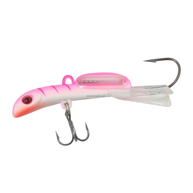 Picture of Northland Rattlin' Puppet Minnow, 2 1/2", 1/4 Oz, #10 Treble, #2/0 Back Hook, UV Pink Tiger, 1Cd