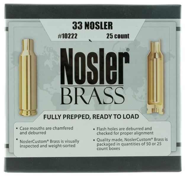 Picture of  Nosler 10222 Premium Brass Unprimed Cases 33Nosler Rifle Brass 25/Box 054041102223