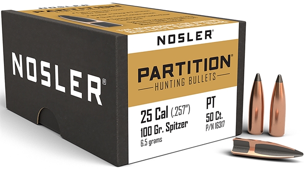 Picture of Nosler Rifle Bullets 25Cal 100Gr Partition Spitzer .257 50Bx 16317