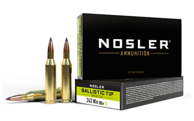 Picture of Nosler BT Ballistic Tip Rifle Ammo 243 Win, Hunting, 90 Grains, 3000 Fps, 20, Boxed 054041400503 -