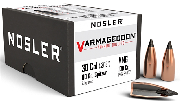 Picture of  Nosler 34057 Varmageddon  30Cal 110Gr Flat Base Tipped 100/Box