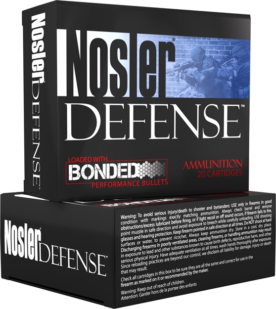 Picture of  Nosler 38432 Defense Handgun 9Mmluger+P 124Gr Bonded Performance Jacketed Hollow Point 20 Per Box/10 Case