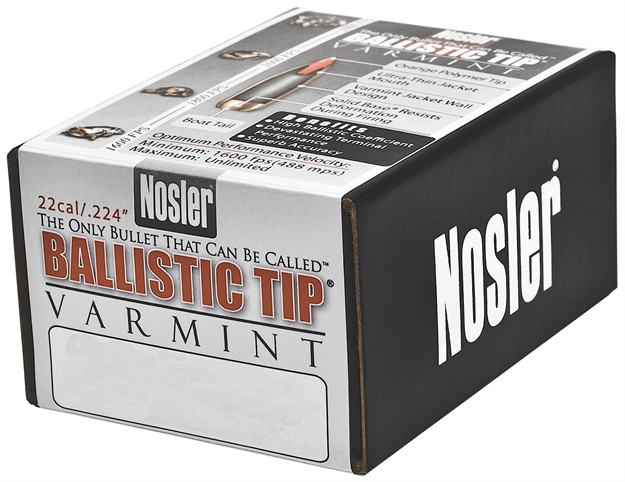 Picture of Nosler Rifle Bullets 22Cal 40Gr Ballistic Tip Varmit Spitzer/Orange Tip  .224 100Bx 39510