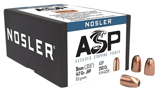Picture of  Nosler 43258 Assured Stopping Power  9Mm 147Gr Jacketed Hollow Point 250/Box 054041432580