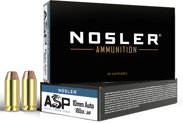 Picture of  Nosler 51412 Assured Stopping Power Handgun 10Mmauto 180Gr Jacketed Hollow Point 50 Per Box/10 Case 054041514125