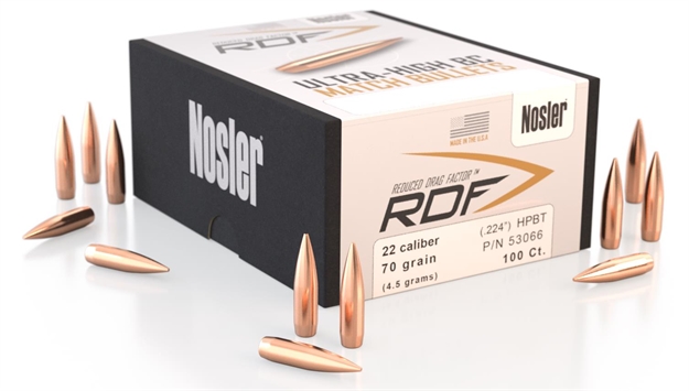 Picture of Nosler Rdf Reduced Drag Factor Rifle Bullets, 22 Cal, 70 Gr, Hpbt, 100 CT 53066 054041530668