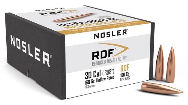 Picture of Nosler Rdf Reduced Drag Factor Rifle Bullets, 30 Cal 168 GR Hpbt 100Bx 53182