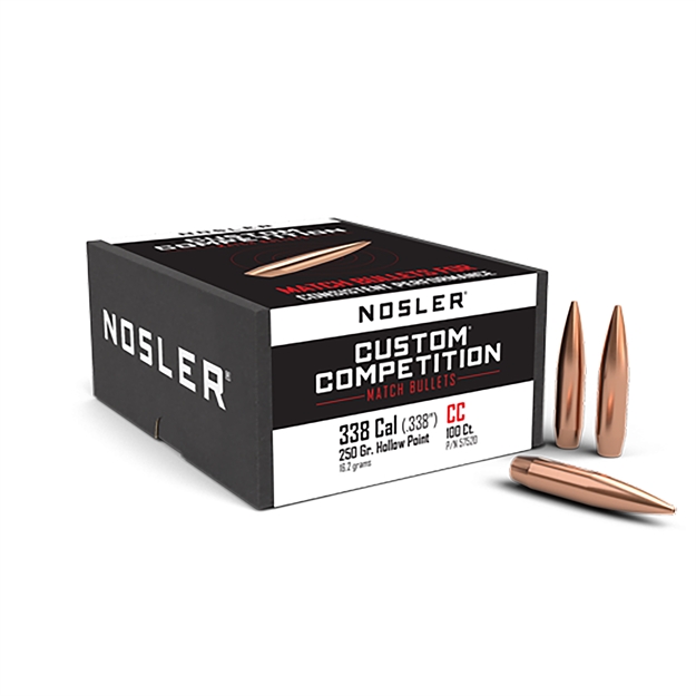 Picture of  Nosler 57520 Custom Competition 338Cal 250Gr Hollow Point Boat Tail 100/Box 054041575201