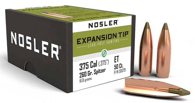Picture of  Nosler 59379 E-Tip  375Cal 260Gr Spitzer Boat Tail 50/Box 054041593793