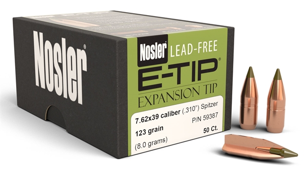 Picture of Nosler 59387 E-Tip  7.62X39 123 GR Spitzer Boat Tail 50 Box