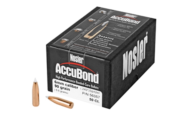 Picture of  Nosler 56357 Accubond  6Mm .243 90 GR Spitzer Point/ 50 Per Box 054041563574