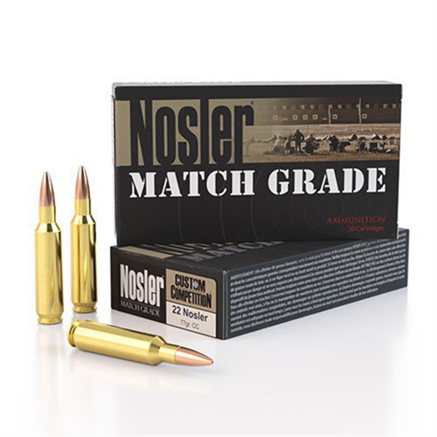 Picture of  Nosler 60016 Match Grade  22Nosler 77Gr Custom Competition Hollow Point Boat Tail 20 Per Box/10 Case