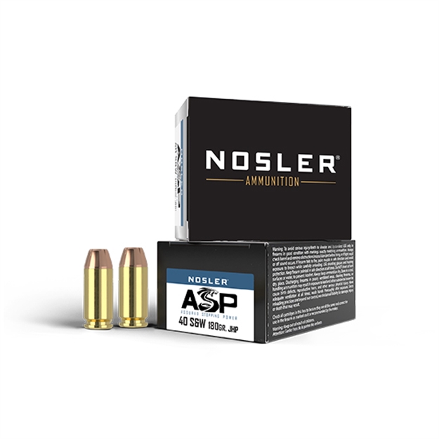 Picture of  Nosler 51279 Assured Stopping Power Handgun 40S&W 180Gr Jacketed Hollow Point 20 Per Box/20 Case