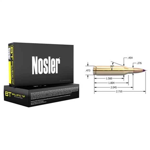 Picture of Nosler BT Ballistic Tip Rifle Ammo 243 Win, Hunting, 90 Grains, 3000 Fps, 20, Boxed 054041400503