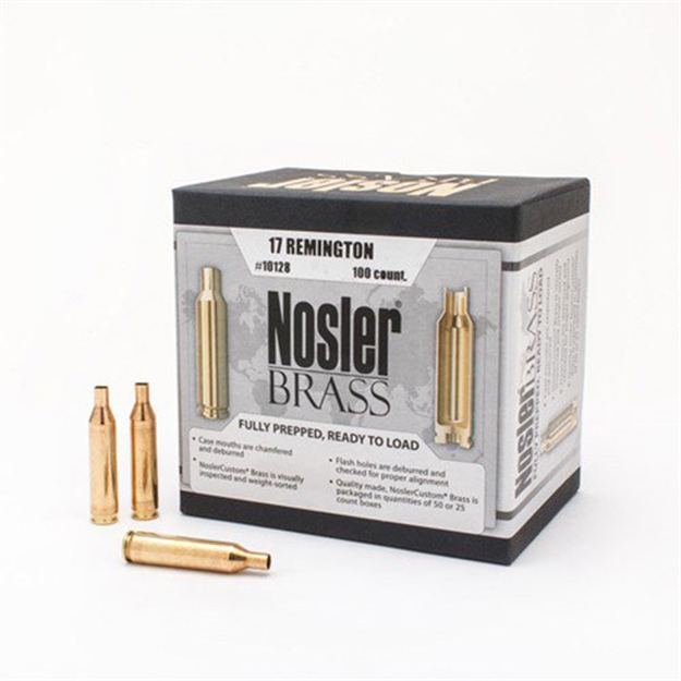Picture of  Nosler 10128 Premium Brass Unprimed Cases 17Rem Rifle Brass 100/Box