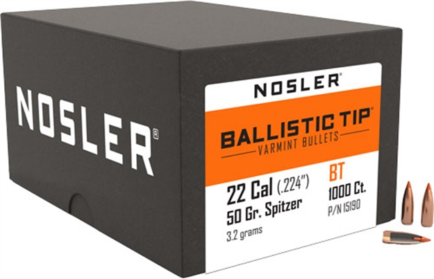 Picture of Nosler Bullets 22 Cal .224 50Gr Ballistic Tip 1000Ct 15190 054041151900