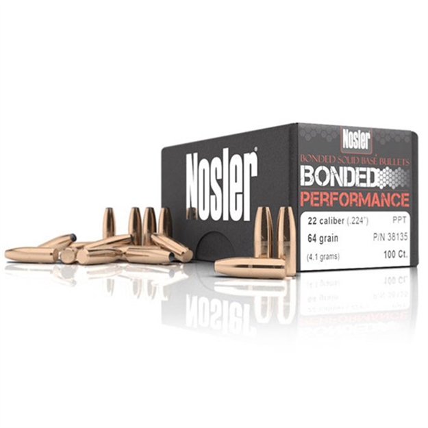 Picture of Nosler Bullets 22 Cal .224 64Gr Bonded Solid Base 100Ct