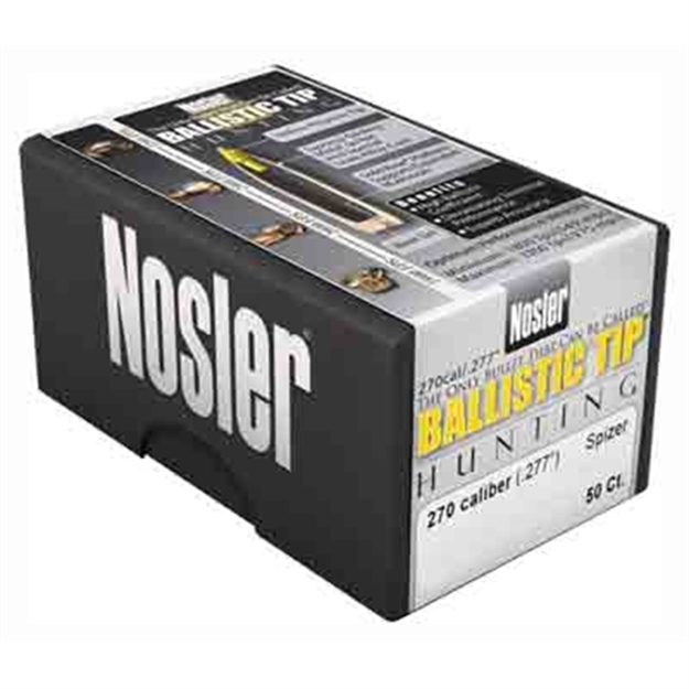 Picture of Nosler Rifle Bullets 270Cal 140Gr Ballistic Tip Spitzer .277 Yellow Tip 50Bx 27140 054041271400