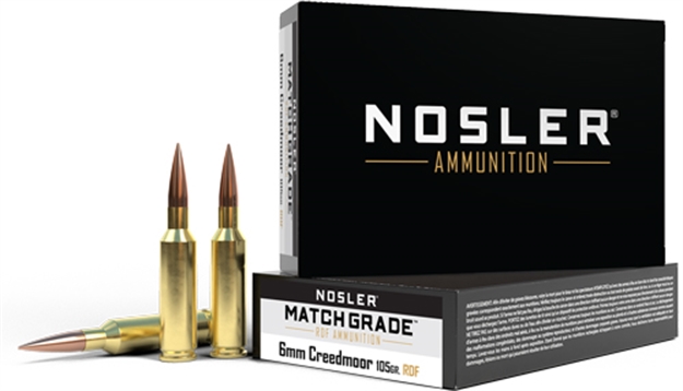 Picture of Nosler Bullets Ammo Match Grade 6Mm CM 105Gr Reduced Drag Hpbt 20Pk An61035