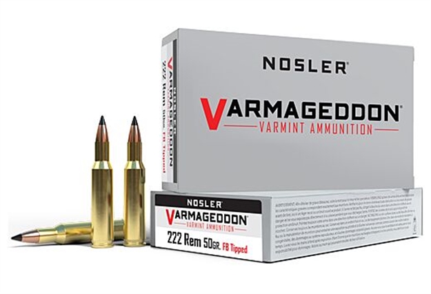 Picture of Nosler Varmageddon Rifle Ammo, 222 Rem 50G VG Fbt 20 Rnd Boxes 65137