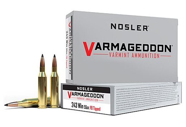 Picture of Nosler Varmageddon Rifle Ammo 243 Win, FB Tipped, 55 Grains, 3800 Fps, 20, Boxed 65165 054041651653
