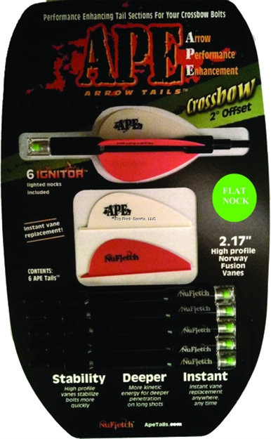 Picture of Nufletch Archery Ape Tail Cross Bolt RH Offset 6 Grn Nocks 1010Bk-Flt/Grn-6Ln