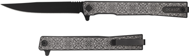 Picture of OCASO KNIVES KNIVES SOLSTICE 3.5"FLDR TITANIUM/BLACK FLEUR-DE-LIS 10EFB 850042713334