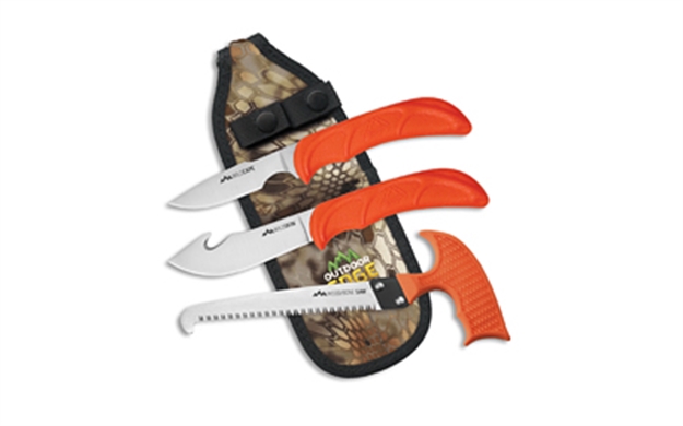 Picture of  Outdoor Edge Wg10c Wildguide  Fixed Caper/Saw/Skinner W/Gut Hook Satin 420J2 SS Blades, Blaze Orange Textured Tpr Handle 743404401911