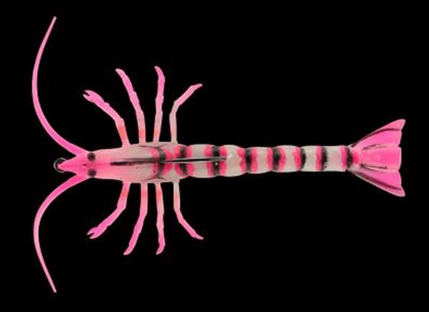 Picture of Savage Gear Tpe 3D Shrimp W/Exposed Hook, Pink Glow, 4", 3/8 Oz, Sinking, 2+1 PC