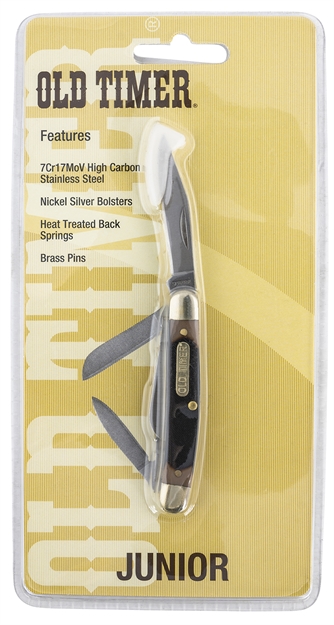 Picture of Old Timer 108Otcp Old Timer Junior Folding Clip/Sheepsfoot/Pen Plain 7Cr17mov High Carbon SS Blade Sawcut Handles With Nickel Silver Bolsters Handle