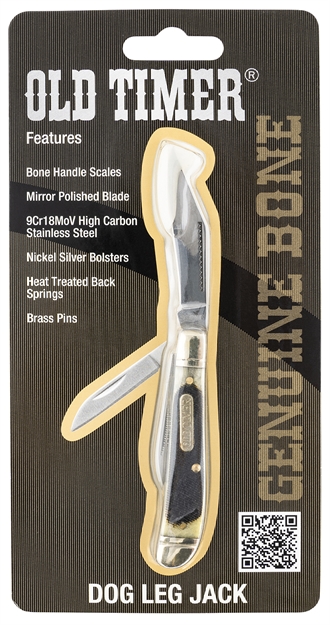 Picture of Old Timer 720Tbcp Old Timer Dog Leg Jack 2.26" Folding Clip/Pen Plain 9Cr18mov High Carbon SS Blade Sawcut Bone With Nickel Silver Bolsters Handle