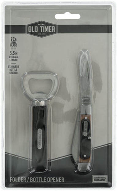 Picture of Old Timer Timer Knife Trapper W/Btl Opener Saw Cut Handle Promo Q3