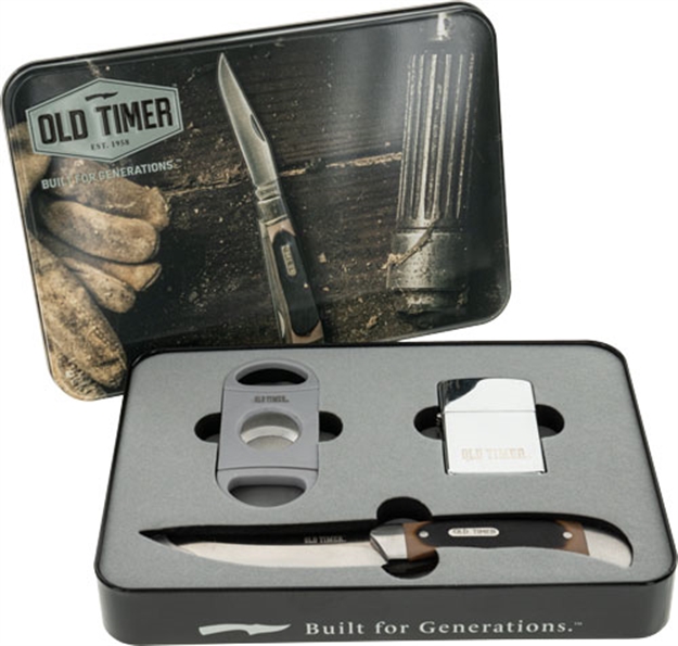 Picture of Old Timer Timer Knife W/Cigar Cutter & Lighter W/Gift Tin Promo Q4