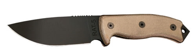 Picture of Ontario Rat-5 Fixed 5.0 IN Black Blade Tan Micarta Handle 8667