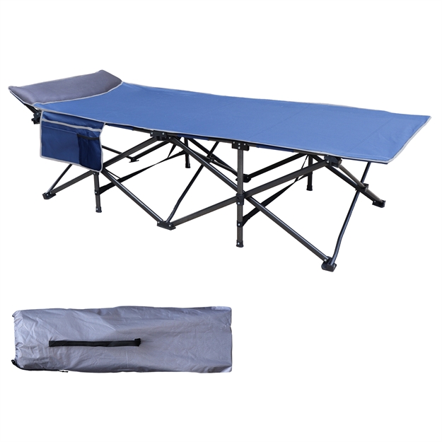 Picture of Osage River Deluxe Cot W Built IN Pillow Blue W Gray Trim